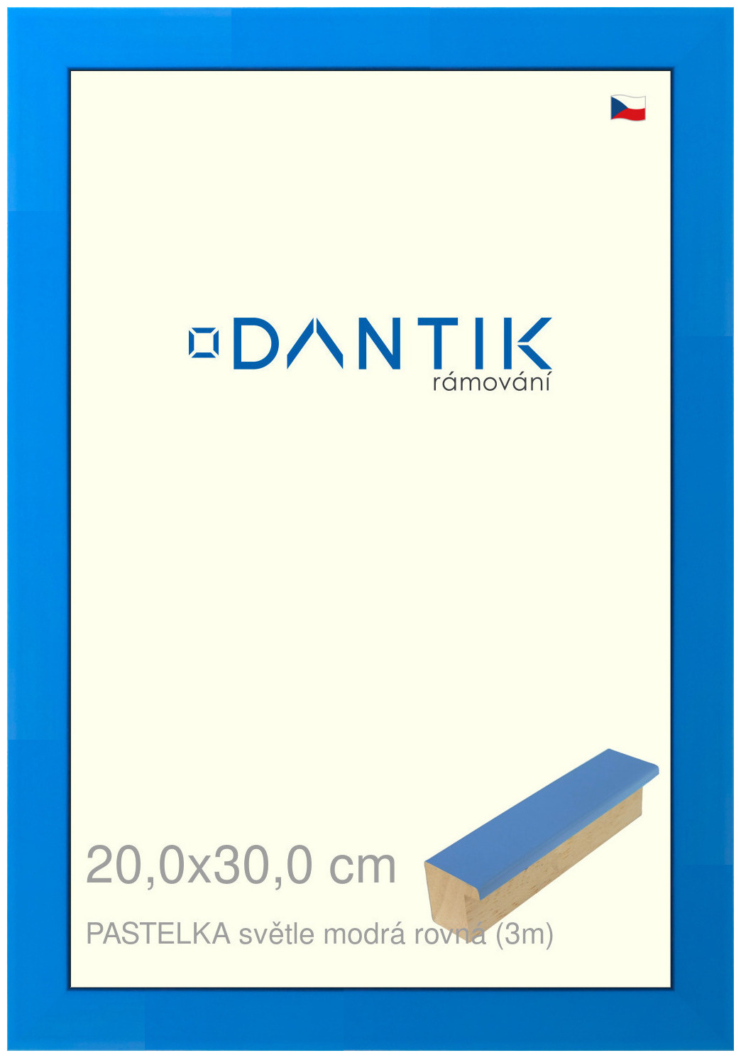 DANTIK rám na obraz 20x30 | PASTELKA světle modrá rovná (Sklo Čiré)