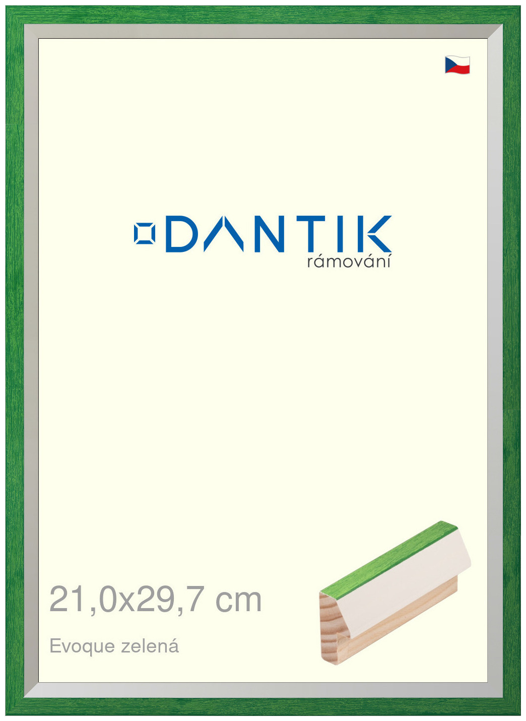 DANTIK rám na obraz 21x29,7 | EVOQUE zelená (Sklo Čiré)