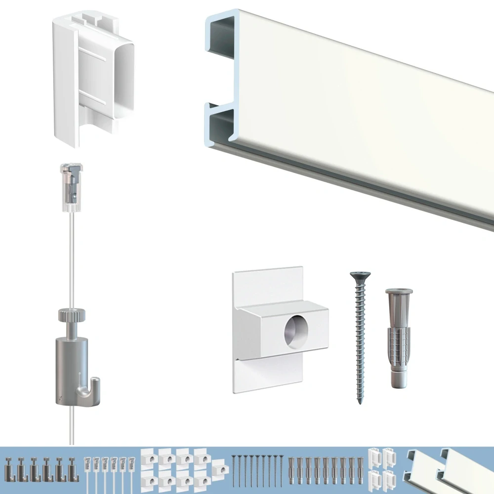 Závěsný systém na obrazy - SET Click Rail bílá přetíratelná 2x150cm