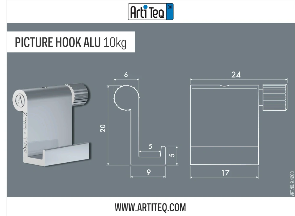 Závěsný systém na obrazy - Háček na šroubek Picture Hook alu 10 kg