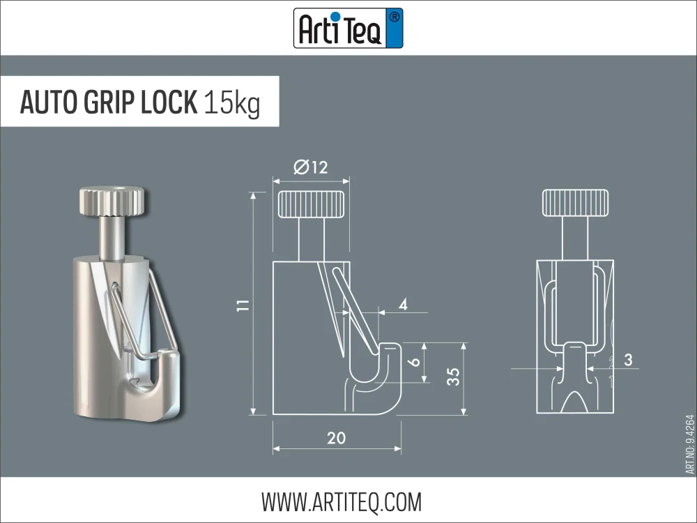 Závěsný systém na obrazy - Háček samosvorný Auto Grip 2mm 15 Kg s pojistkou