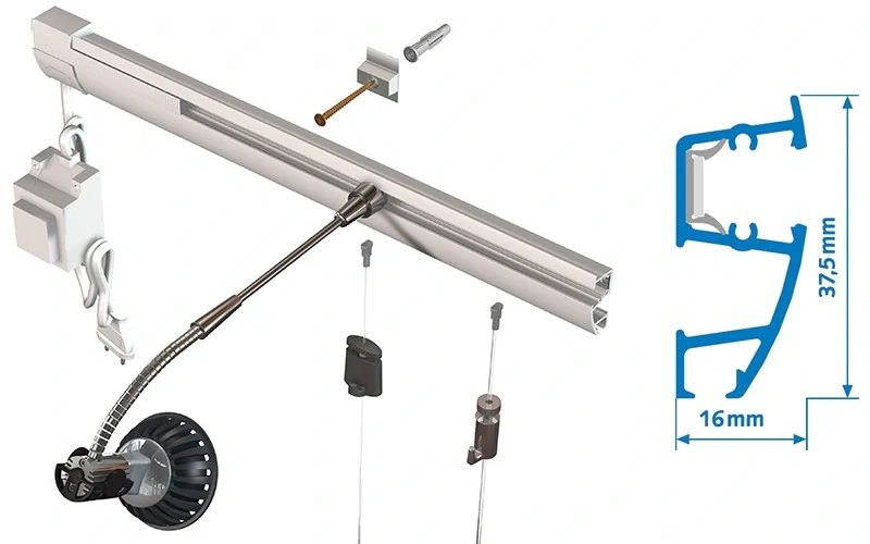 Závěsný systém na obrazy - SET Combi Rail Světelný 3m (6x Perlon 6x AG 3x světlo)