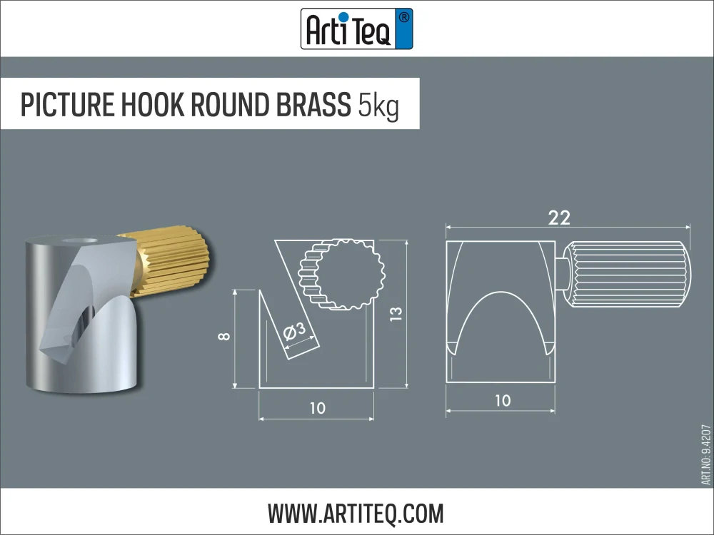 Závěsný systém na obrazy - Háček na šroubek Picture Hook Round Brass 5kg