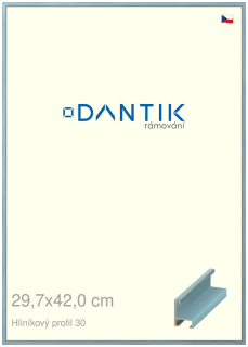 DANTIK rám na obraz 29,7x42 | ALU Dýha barevná modrá pastel (Plexi Čiré)