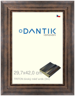 DANTIK rám na obraz 29,7x42 | TRITON široký měď antik (Plexi Čiré)
