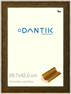 DANTIK rám na obraz 29,7x42 | Starozlatá s perličkou (Plexi Čiré)