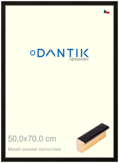 DANTIK rám na obraz 50x70 | Metalli oidati černozlatá (Plexi Čiré)