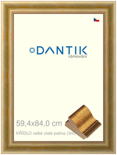 DANTIK rám na obraz 59,4x84 | KŘÍDLO velké zlaté patina (Plexi Čiré)