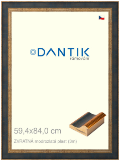 DANTIK rám na obraz 59,4x84 | ZVRATNÁ modrozlatá plast (Plexi Čiré)