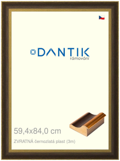 DANTIK rám na obraz 59,4x84 | ZVRATNÁ černozlatá plast (Plexi Čiré)