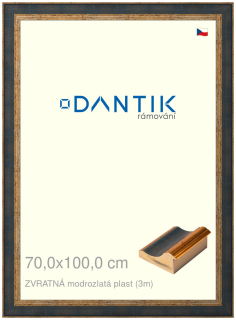 DANTIK rám na obraz 70x100 | ZVRATNÁ modrozlatá plast (Plexi Čiré)