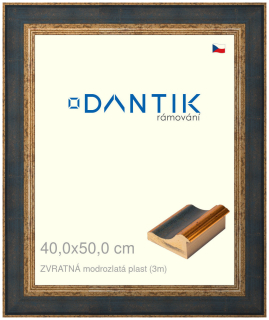 DANTIK rám na obraz 40x50 | ZVRATNÁ modrozlatá plast (Plexi Čiré)