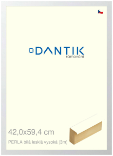 DANTIK rám na obraz 42x59,4 | PERLA bílá lesklá vysoká (Plexi Čiré)