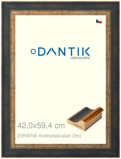 DANTIK rám na obraz 42x59,4 | ZVRATNÁ modrozlatá plast (Plexi Čiré)