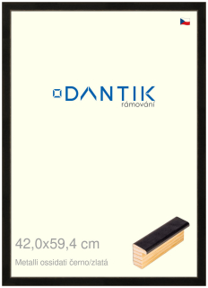 DANTIK rám na obraz 42x59,4 | Metalli oidati černozlatá (Plexi Čiré)
