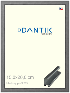 DANTIK rám na obraz 15x20 | ALU Ššedá broušená (Sklo Čiré)