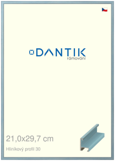 DANTIK rám na obraz 21x29,7 | ALU Dýha barevná modrá pastel (Sklo Čiré)