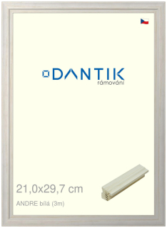 DANTIK rám na obraz 21x29,7 | ANDRE Bílá (Sklo Čiré)