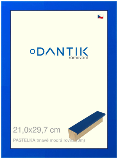 DANTIK rám na obraz 21x29,7 | PASTELKA tmavěmodrá rovná (Sklo Čiré)