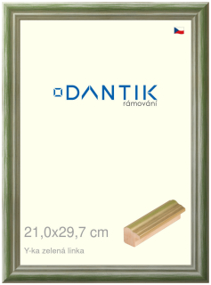 DANTIK rám na obraz 21x29,7 | Y-ka zelená linka (Sklo Čiré)