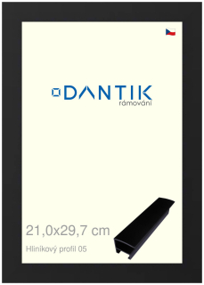 DANTIK rám na obraz 21x29,7 | ALU Černá matná (Sklo Čiré)